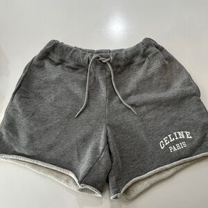 Celine Paris Logo Sweat Shorts in Grey